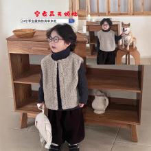 蒙田儿童马甲2024冬季新品宝宝开衫无袖外套男女童洋气彩点毛毛衣