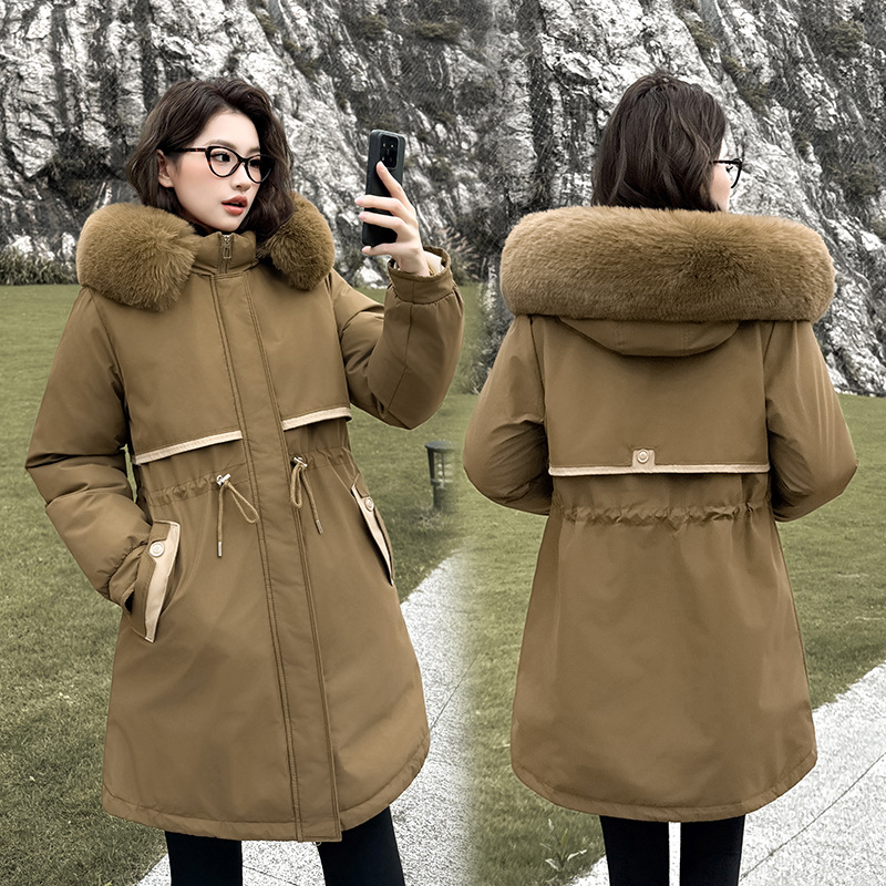 Desmontable pie sobre la rodilla de las mujeres más grueso abrigo de algodón 2025 nuevo otoño empalmado chaqueta de plumón