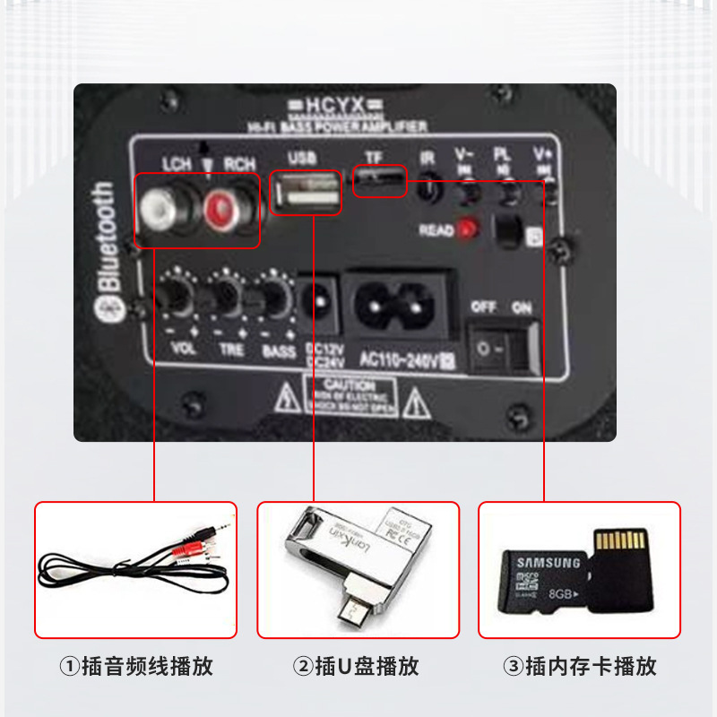 5寸大音量方箱插卡车载12V24V220V小汽车改装重低音炮蓝牙音响箱|undefined