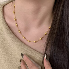 轻奢璀璨蹦迪珠猫眼项链女小众设计感猫眼串珠碎金简约仿金锁骨链