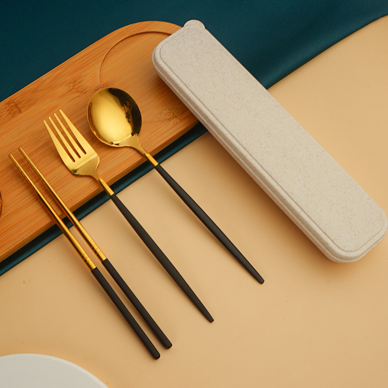Diosa serie portátil de acero inoxidable en caja Net Red Star Bar vajilla cuchara Tenedor palillos conjunto de tres piezas