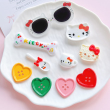 树脂diy饰品配件洞洞鞋配饰猫头贴片发夹发饰材料亚克力爱心纽扣