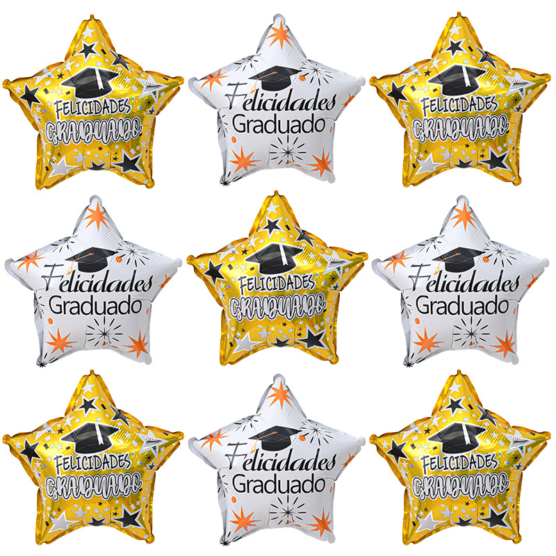 Temporada de graduación transfronteriza de 10 pulgadas Globos de película de aluminio Celebración de la fiesta de graduación Estrella de cinco puntas Decoración Decoración Globos de papel de aluminio al por mayor