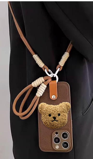 Larga diagonal colgante + cuerda corta + terciopelo marrón soporte de oso + cuero marrón + Luna pit patrón