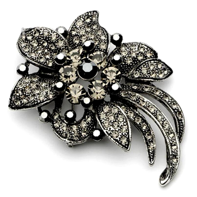 Vintage rhinestone brooch jewelry wholesale women alloy rhinestone plant flower brooch high-end clothing accessories pin