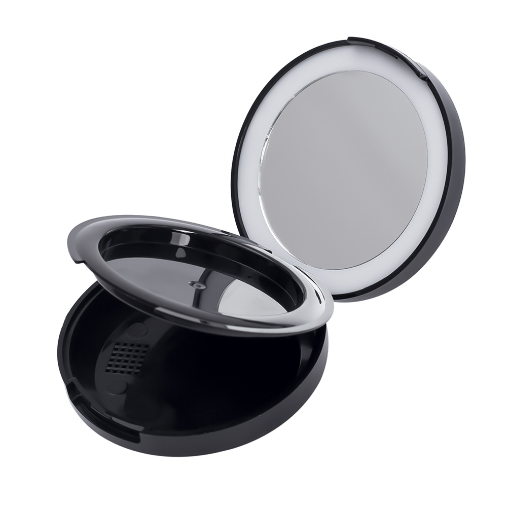 LED化妆镜粉盒 圆形便携粉饼盒镜子带灯便携随身药盒发光化妆镜子