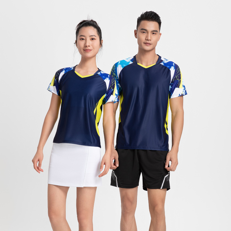 2023新款速干透氣羽毛球服男女短袖t恤夏套裝運動乒乓球上衣比賽