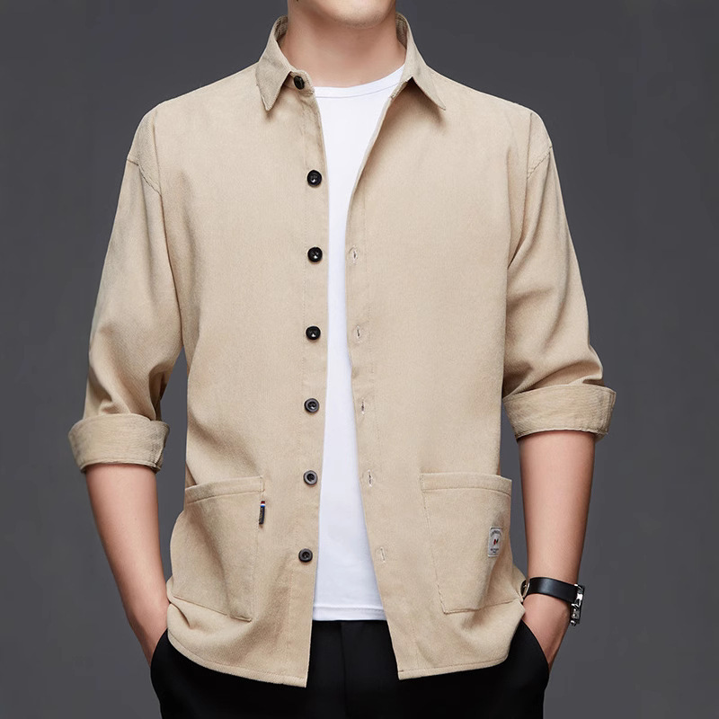 Jacket Men's Spring and Autumn New Korean Fashion Slim Fit Youth Shirt Sleeve Laps Solid Color Jacket Men's in stock