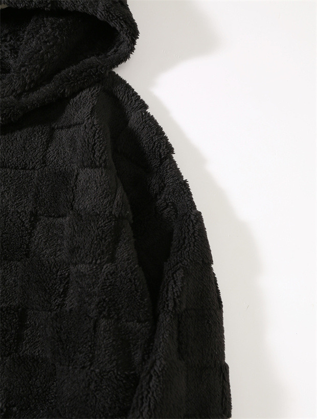 Maglione largo con cappuccio a quadri da uomo, autunno e inverno, casual, di grandi dimensioni_voghion.com