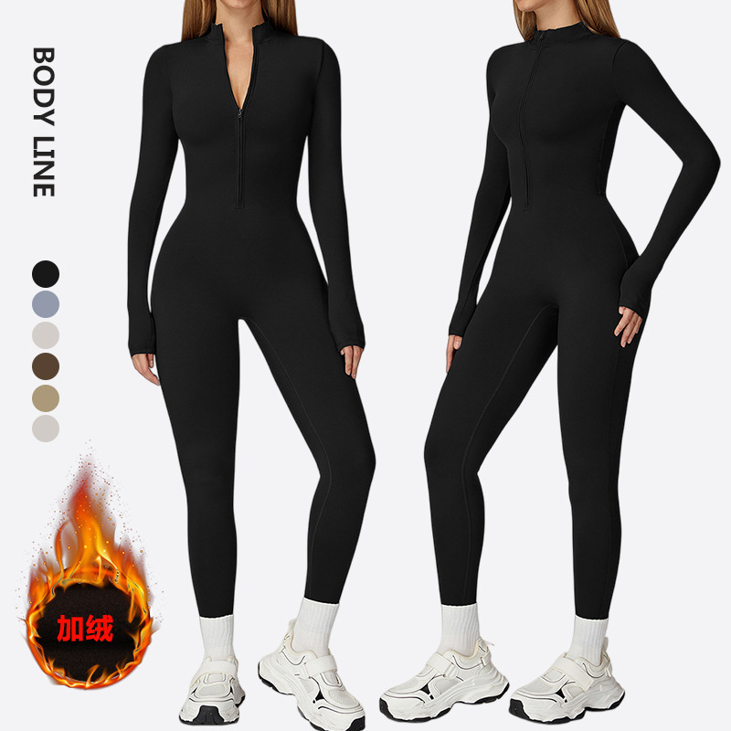 Cross-Border Autumn and Winter One-Piece Yoga Clothing Plus Velvet Warm Zipper Fitness Clothing Waist Slimming Sports Jumpsuit Long Sleeves Cross-Border Autumn and Winter One-Piece Yoga Clothing Plus Velvet Warm Zipper Fitness Clothing Waist Slimming Sports Jumpsuit Long Sleeves