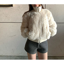 法式简约'绒绒奶芙'羊羔毛拼接针织罗纹宽松外套女冬季 2025新款