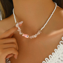 跨境亚马逊新品夏日休闲海洋度假风小鱼吊坠项链碎石珍珠锁骨链女