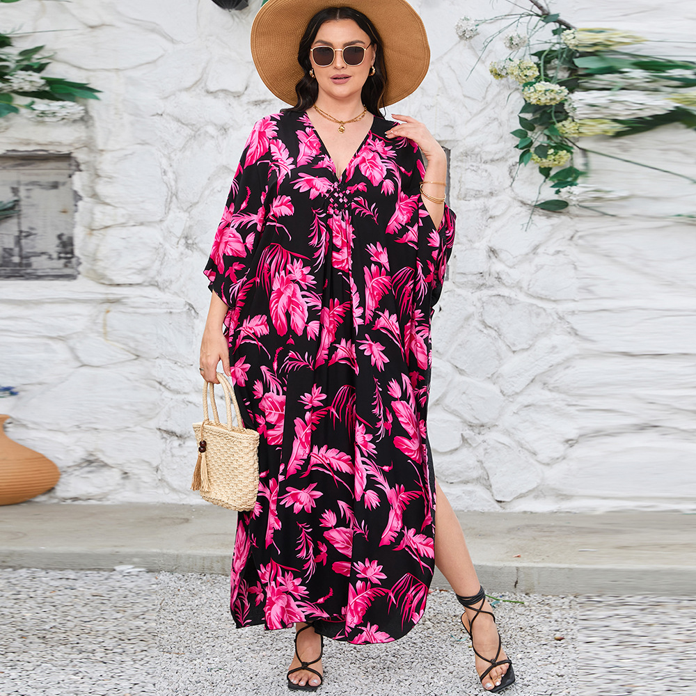 2024 nueva blusa de playa transfronteriza rayón Impresión de posicionamiento tejida a mano más vestido de tamaño falda de playa de vacaciones