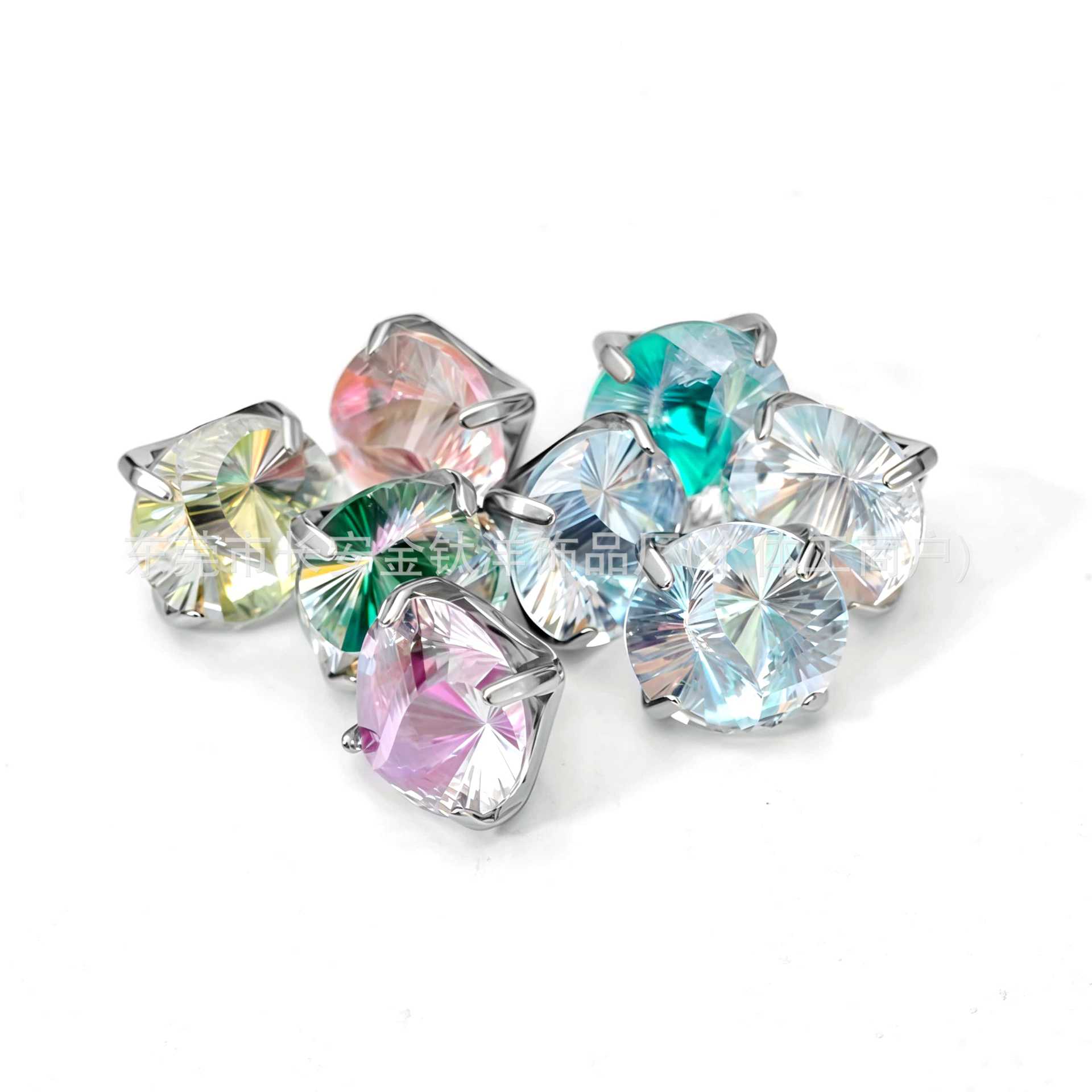 F136 Titanium Round Base Claw-Set Tai Chi Cut Gradient Lip Stud Ear Stud Ear Bone Stud Body Piercing Jewelry detail image 5