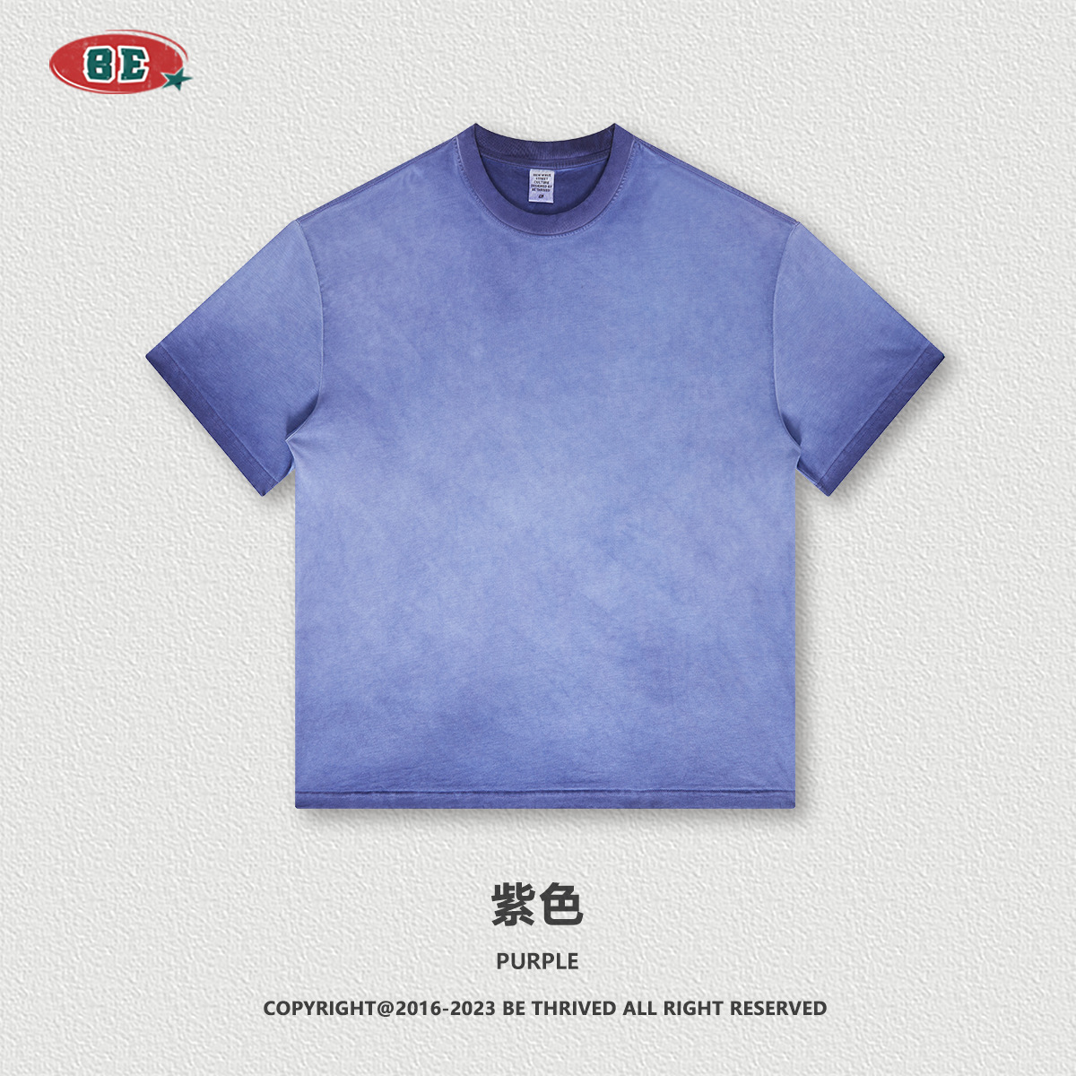 BE ropa de hombre American retro dopamina cuello redondo algodón de manga corta marca de moda juvenil lavado degradado ropa de manga corta hombres