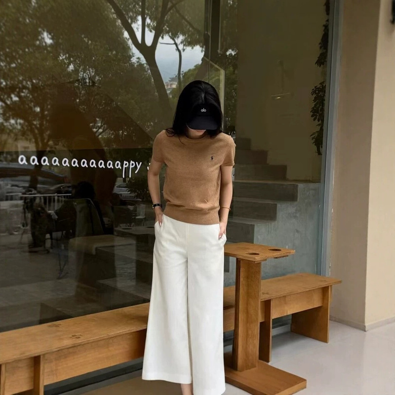 2026 New Model Rl Seven-Color Solid Color Pony Crew Neck Knit Sweater Women's Short-Sleeve Versatile Slim-Fit Regular Shoulder Design 2026 New Model Rl Seven-Color Solid Color Pony Crew Neck Knit Sweater Women's Short-Sleeve Versatile Slim-Fit Regular Shoulder Design