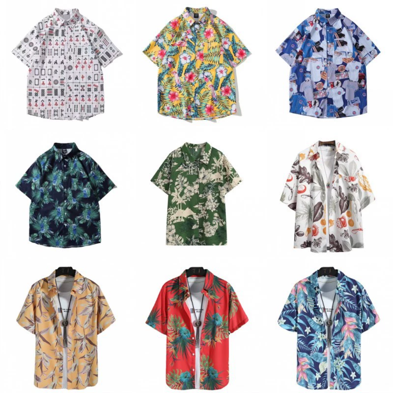 Летняя НОВАЯ тонкая рубашка в Корейском стиле в гонконгском стиле в стиле ретро с цветочным принтом для пар, свободная рубашка с короткими рукавами, Мужская модная