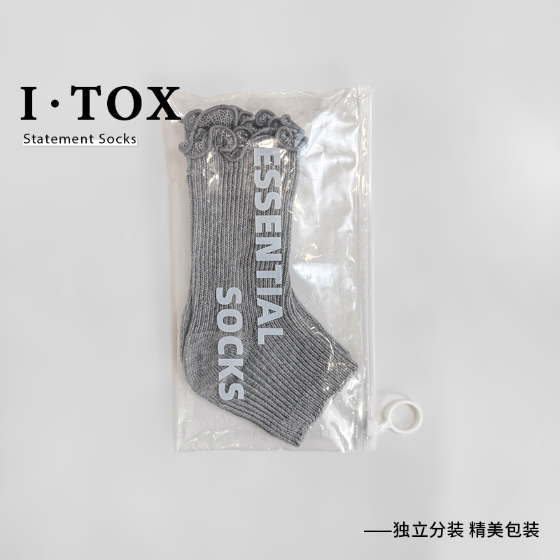 花边袜子女2025早秋新款纯色木耳边棉袜双针时尚半截袜套半掌袜|undefined
