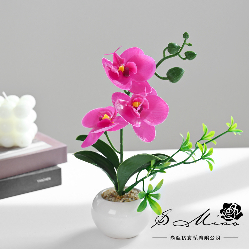 Flor artificial popular de cuatro cabezas Phalaenopsis mini bonsai artificial planta verde decoración creativa flor artificial Yiwu olla artificial image 16