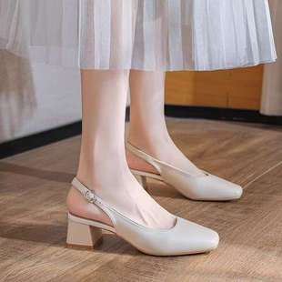 Baotou Sandals for Women's Outer Wear 2025 Summer New Style with Thick Heels and Skirts, Gentle Fairy Style Hollow Back Shoes