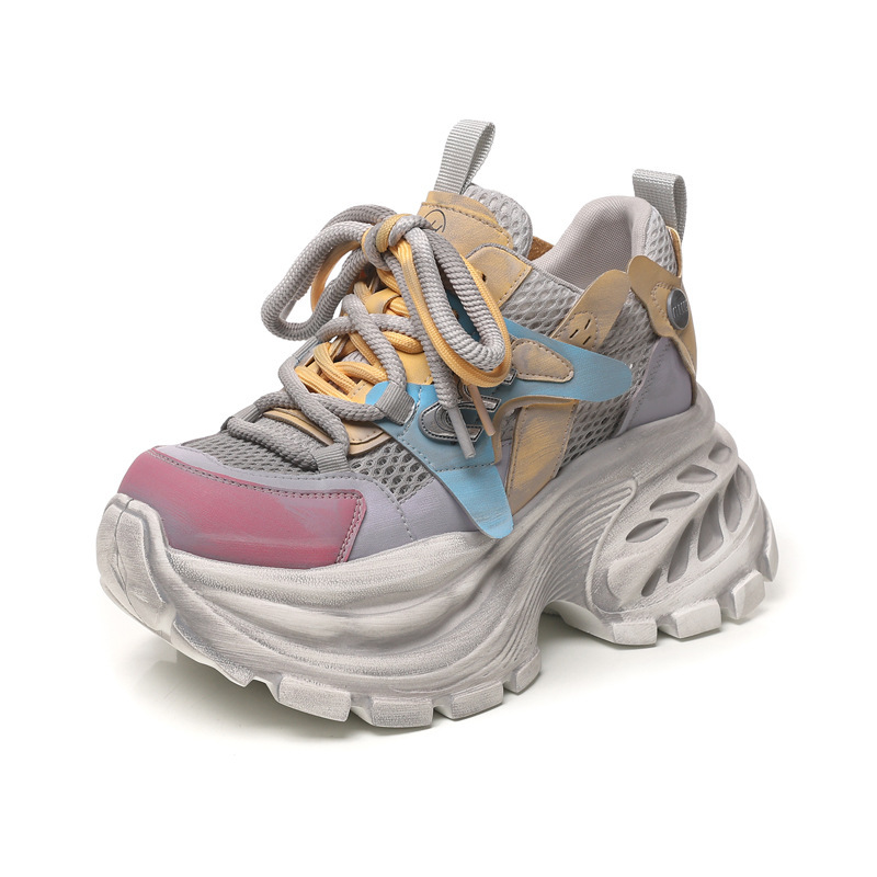 Giày sneaker nữ chunky đế dày tăng chiều cao, lưới thoáng khí, đa năng — màu sắc
