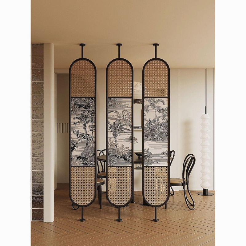 French Middle Rattan Screen Partition Living Room Rotatable Home Iron Hotel Restaurant Background Wall Decoration