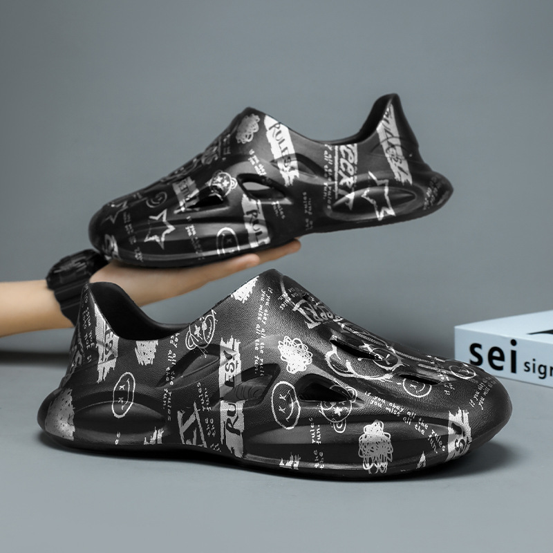 [cross-border] zapatos de cavidad camuflado graffiti de gran tamaño pareja sandalias de cabeza de paquete para hombres zapatos de playa casuales transpirables