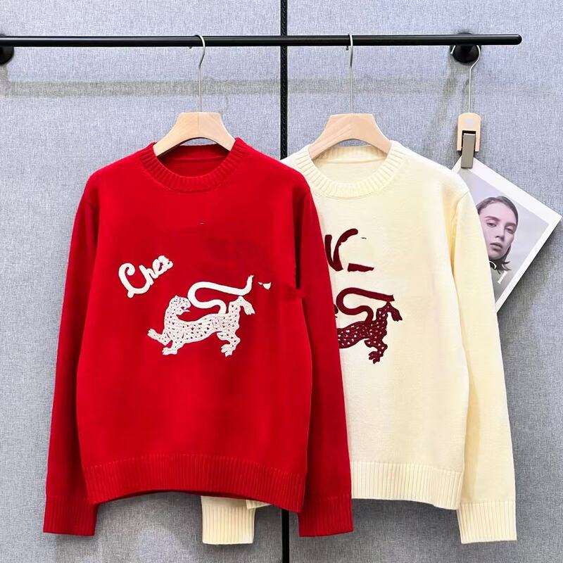 Nanyou Classy Warren 25 New Retro Cheetah Embroidered Knitwear Women's Autumn and Winter Loose Slimming Look Knitwear Top