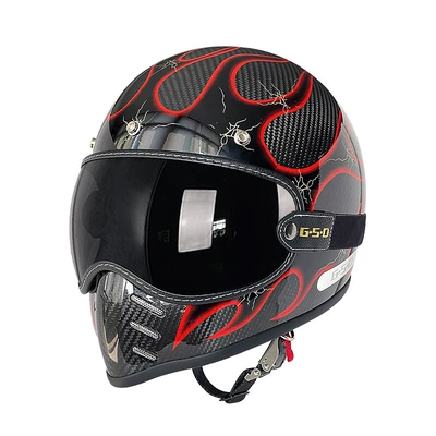 Motosiklet kaskı (dəbilqə) – Foreign Trade Export Carbon Fiber Retro - 3k-red-flame-black-tea-mirror-m55-56