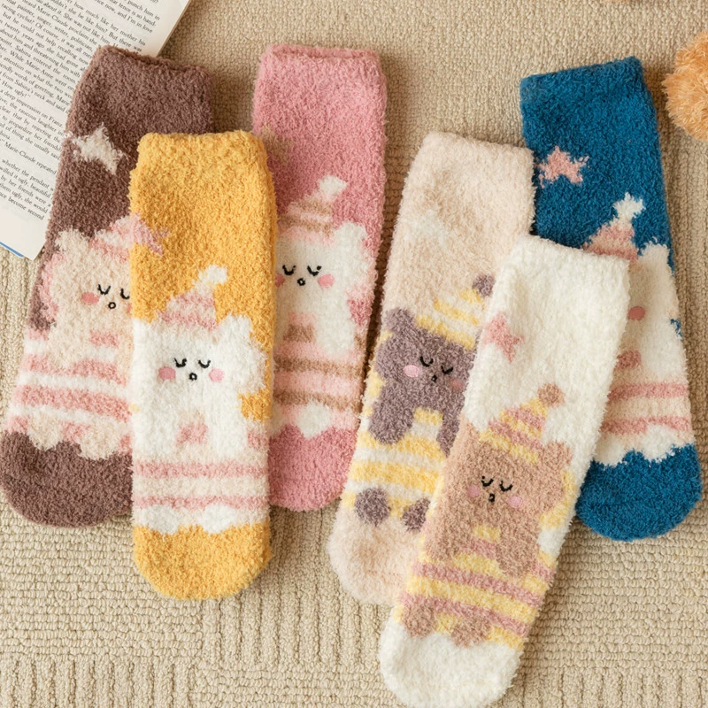 Коричные бархатные мультяшные милые теплые колготки для беременных, до середины голени, с маленькими медведями