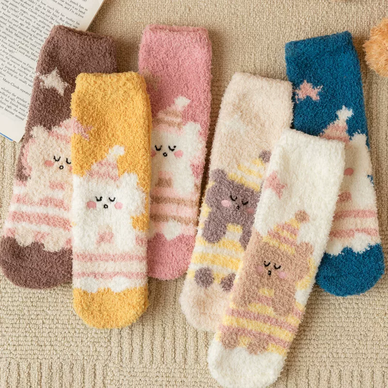 Коричные бархатные мультяшные милые теплые колготки для беременных, до середины голени, с маленькими медведями