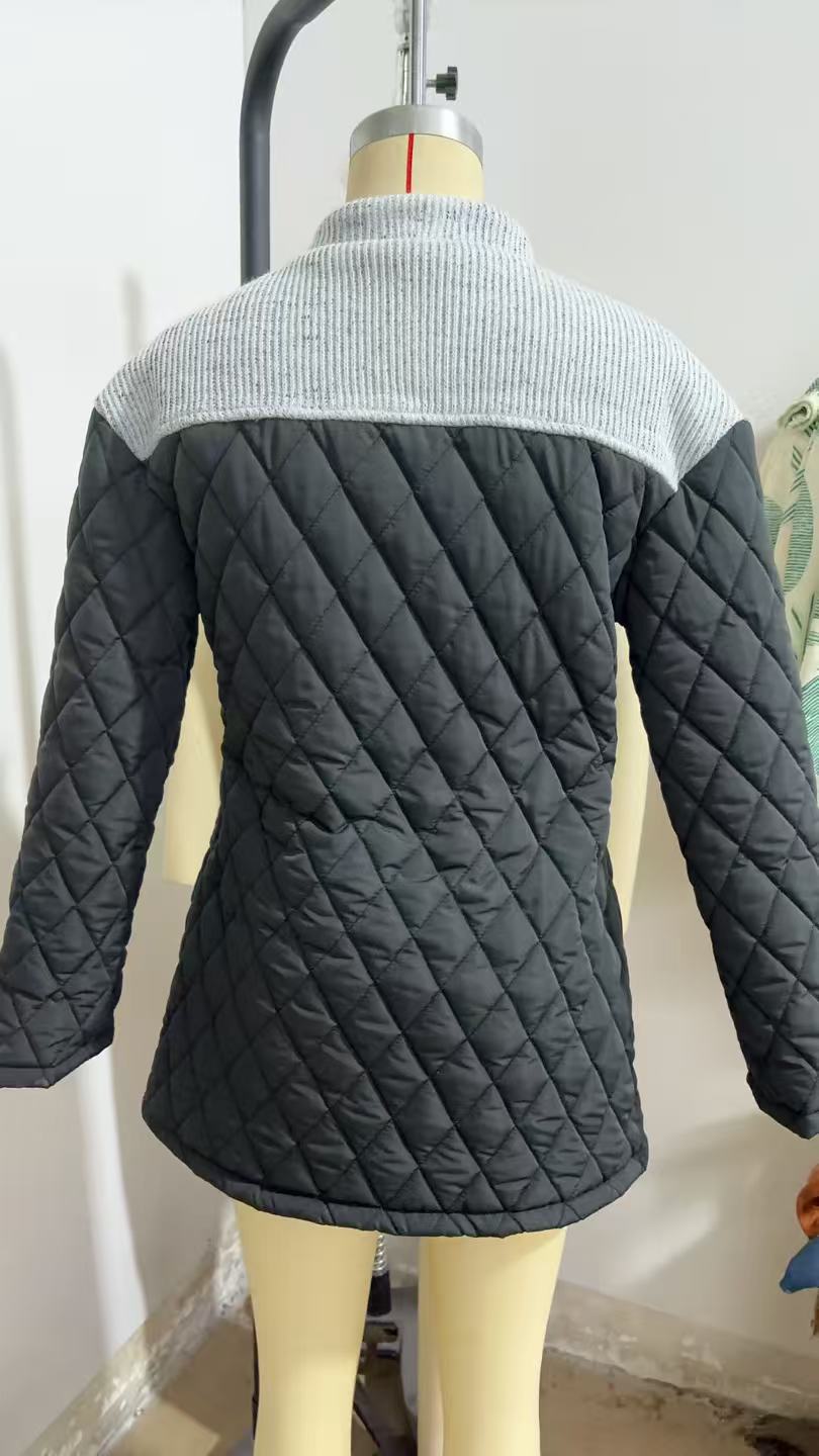 Women's Winter Coats Patchwork Cotton Jacket Long Sleeve Round Neck_voghion.com
