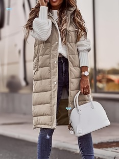 Women'S Long Pufferfish Vest Sleeves Hooded Warm Jacket