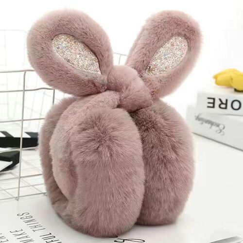Autumn and winter earmuffs, warm foldable earmuffs, plush adult ear warmers, female cute imitation rabbit fur thickening