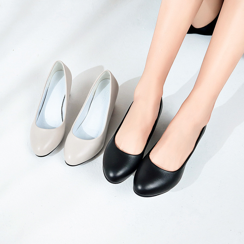 College Student Professional Etiquette High-Heeled Shoes for Women, Chunky Heels, Flight Attendant Style, Formal Wear, Graduation Interview, Black Work Leather Shoes