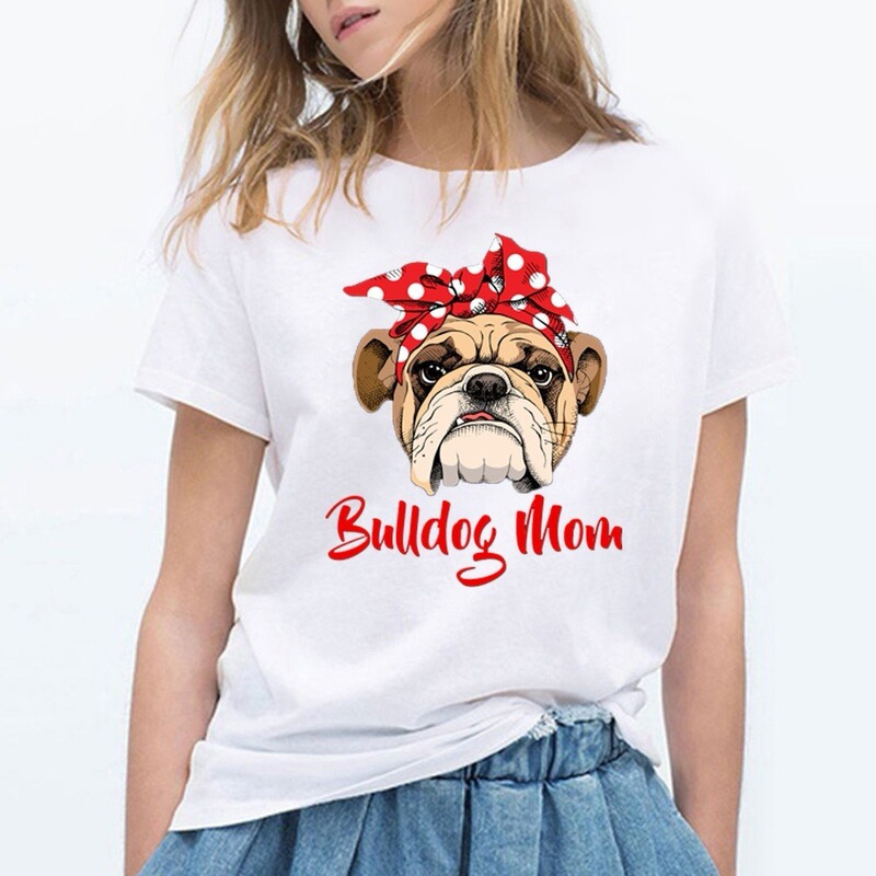 Foreign Trade Funny Bulldog Mom T-Shirt Ladies Summer Short Sleeve Printed Pattern Women's T-Shirt Short Sleeve Top Foreign Trade Funny Bulldog Mom T-Shirt Ladies Summer Short Sleeve Printed Pattern Women's T-Shirt Short Sleeve Top