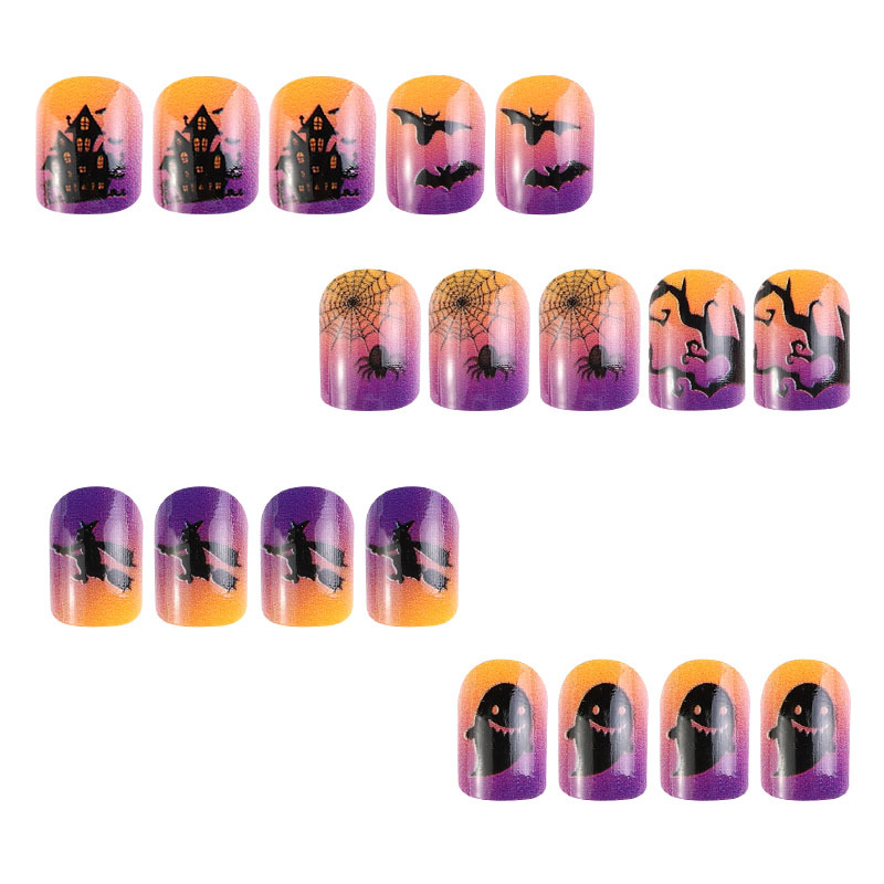 Uñas parche desgaste uñas UÑAS DE Halloween púrpura francés borde negro fantasma murciélago telaraña desgaste manicura de uñas