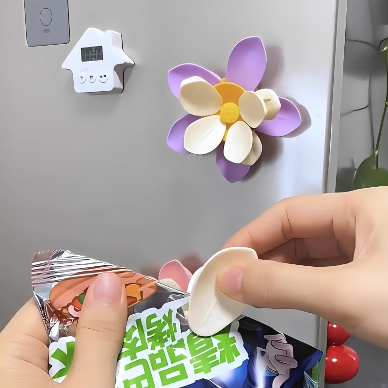 新款双层荷花封口夹密封夹花瓣磁吸封口夹冰箱贴零食密封口夹樱花|undefined