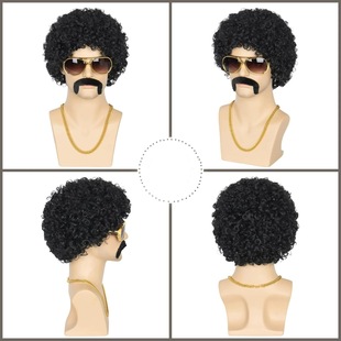 Cross-border new men's wig fluffy realistic handsome men's black small curly short curly hair rose net full head cover