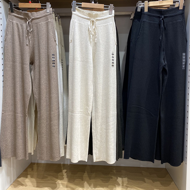 Japanese Single 2024 Autumn Casual Soft Rib Knitted Pants Loose Wide Leg Straight Casual Pants Women's FS470173