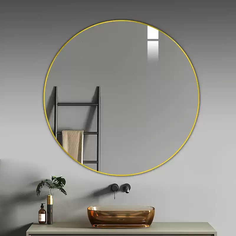 Nordic Bathroom Mirror, Stylish Washroom Mirror with Plastic Frame, Pure Round Oval Wall-Mounted, No-Drill Bathroom Mirror
