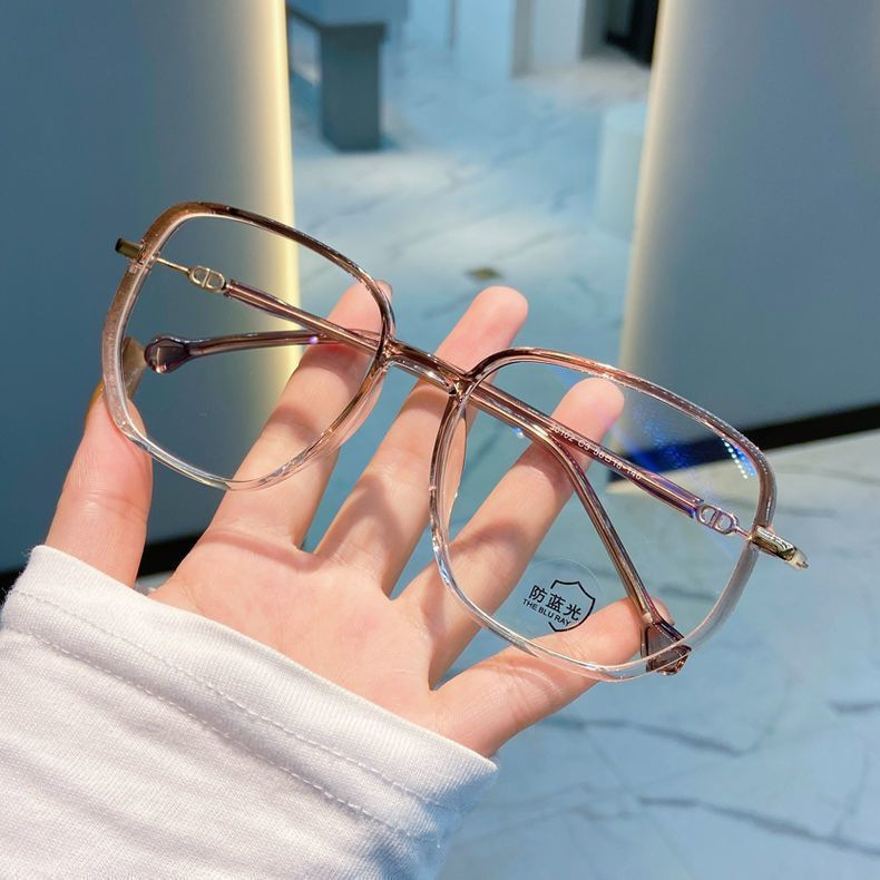 Gafas de miopía con brillo de cielo estrellado de montura grande cuadrada Las mujeres pueden estar equipadas con gafas planas de grado