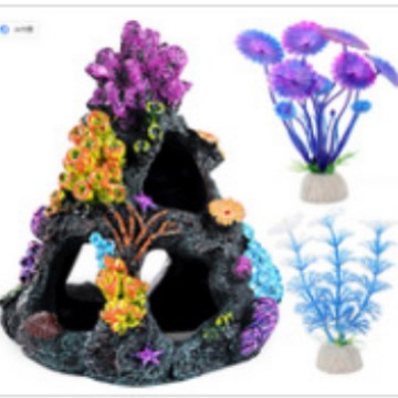 Paquete de decoración de paisajismo acuario isla de coral concha barril de concha resina simulación hierba acuática conjunto de montaña de coral