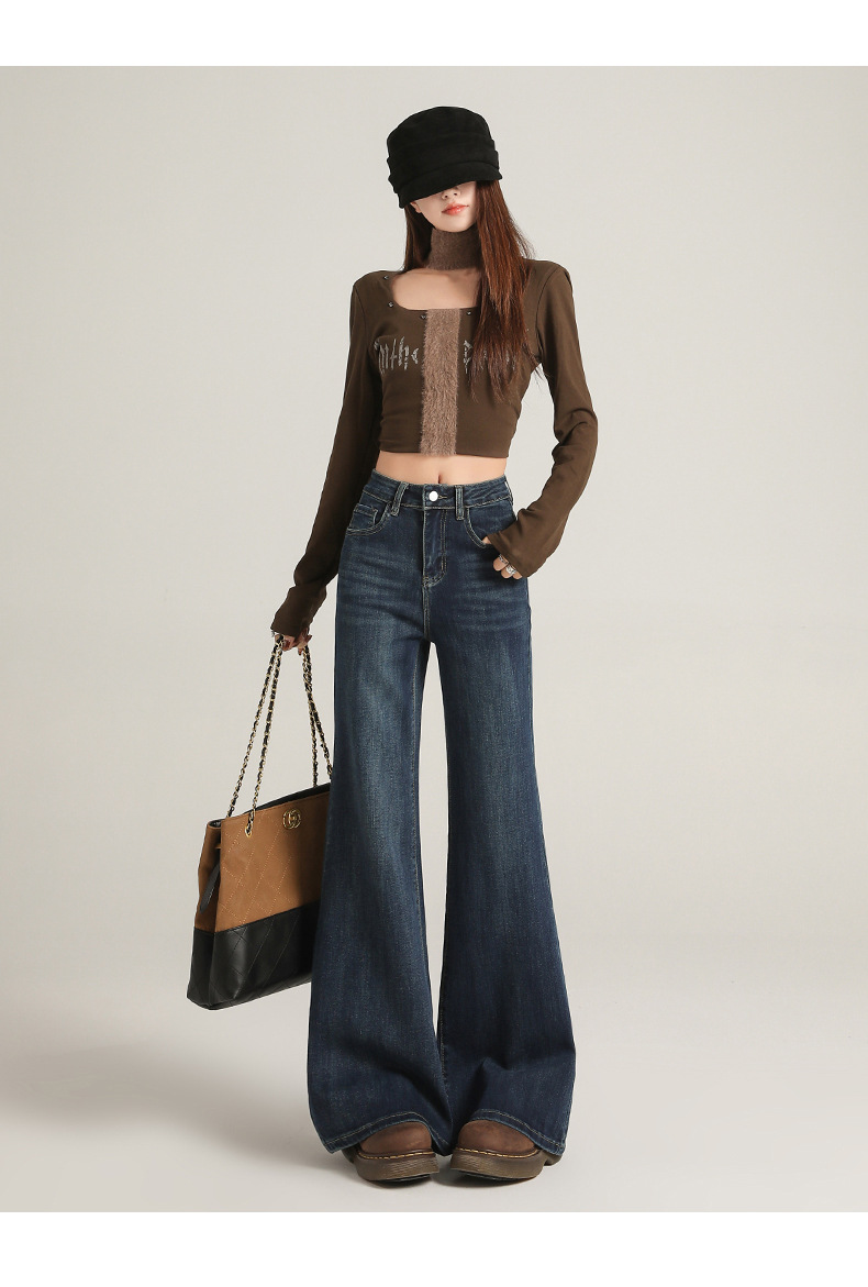 Women's High-waisted Flared Jeans Retro Brown Bootcut Denim Pants_voghion.com