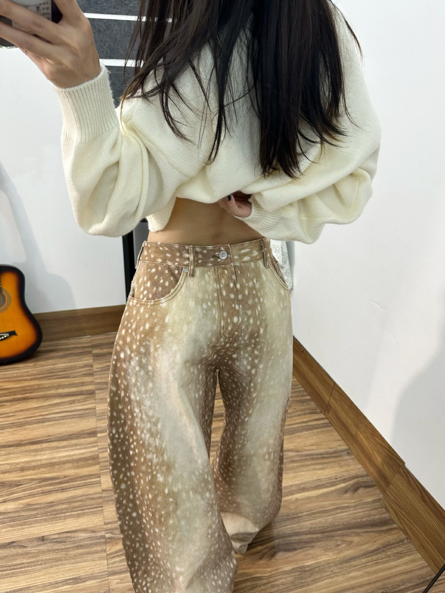 Damen Jeans Mit Hirsch Print Und Weitem Bein Für Einen Retro Look_voghion.com