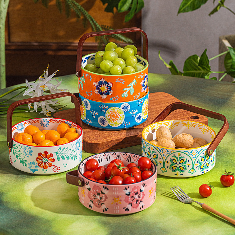 Porcelana de pelo flojo de alto valor facial de cerámica cesta de mano cuenco de frutas caja de dulces sala de estar bocadillos almacenar platos de frutas secas image 1