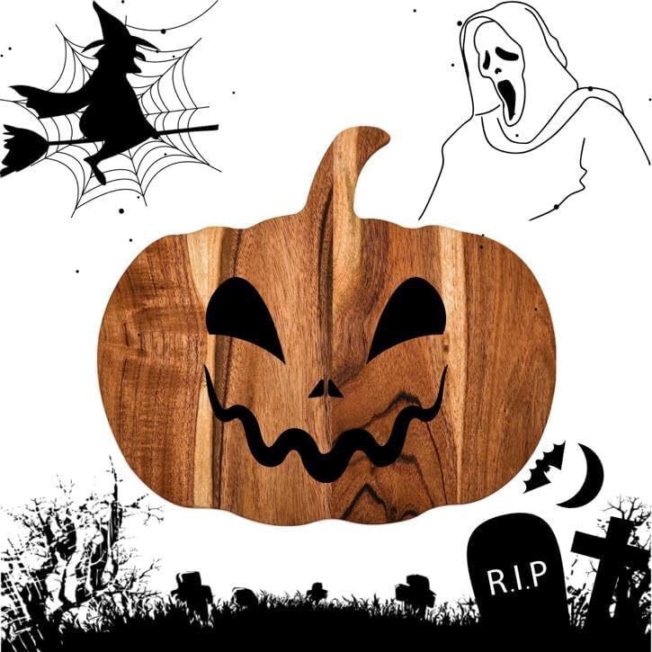 Gothic Cutting Board with Handle Kitchen Chopping Board Decorative Serving Plate Dinner Plate Halloween Pumpkin Shape Wooden Chopping Board