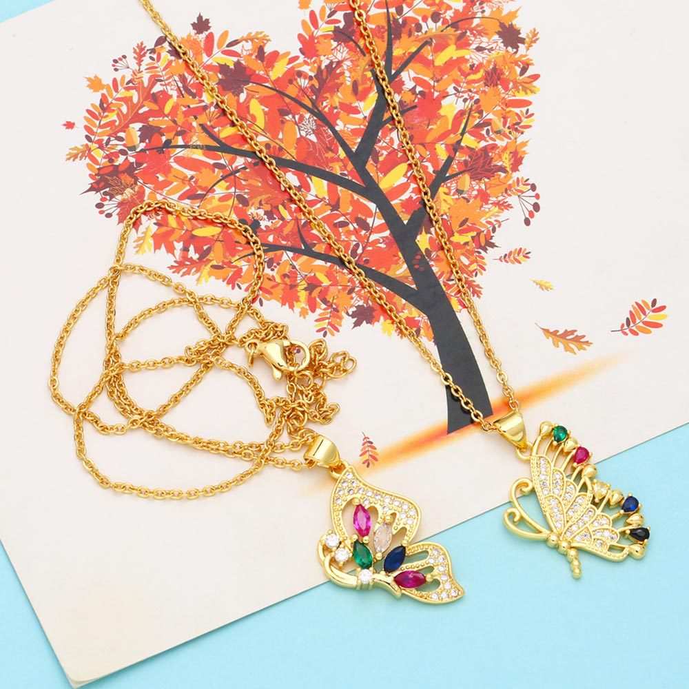 Fashion Butterfly Copper Plating Inlay Zircon Pendant Necklace 1 Piece