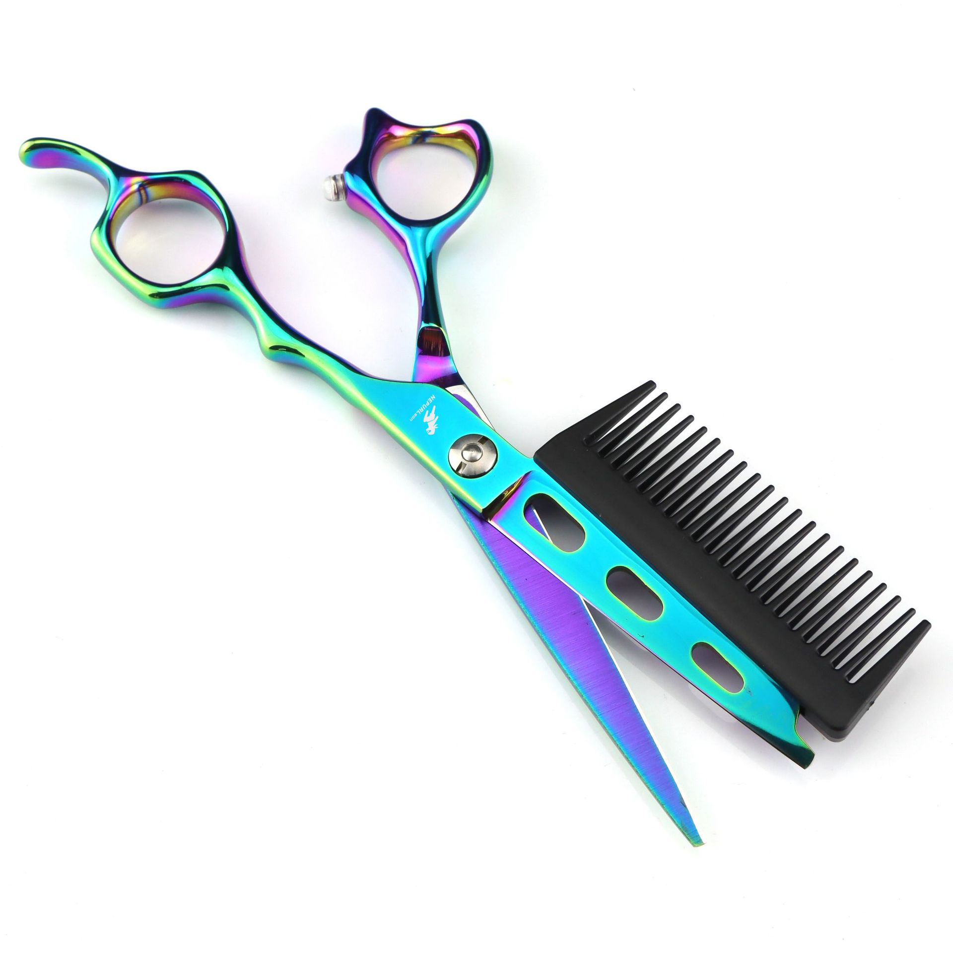 6.0inch Colorful Comb Personalized Hairdressing Haircut Flat Bangs Scissors With Packaging_voghion.com
