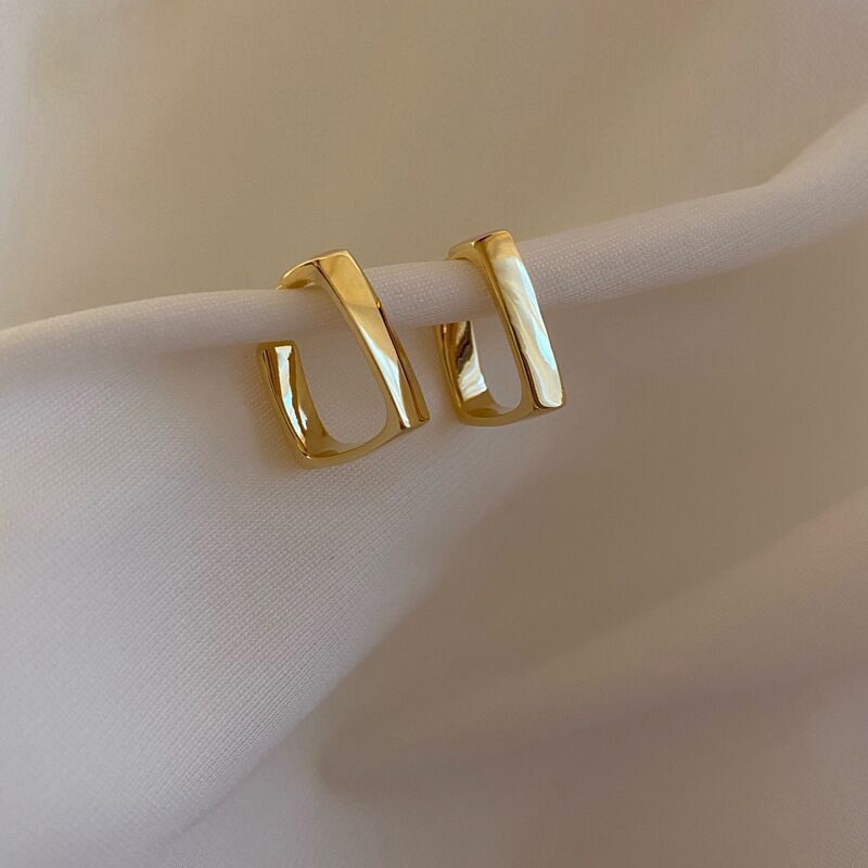 geometric fashionable trend elegant golden earrings